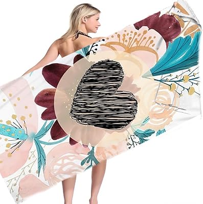 Serviette de plage en microfibre en forme de cœur avec nuages ​​colorés, séchage