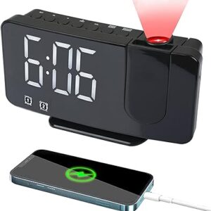 Projecteur de réveil numérique, projecteur 180 degrés, chargeur usb avec radio fm et double alarme, grand réveil led pour chambre et personnes âgées. L'alternative e-commerce intelligente au Sénégal : Diaytar