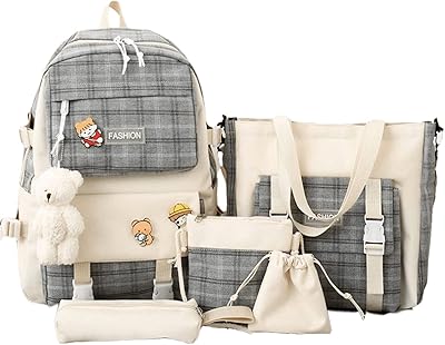 Ensemble de 5 sacs à dos à carreaux kawaii, esthétique preppy, joli chèque
