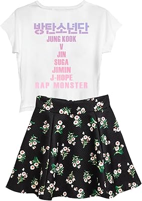 T-shirt imprimé album kpop bangtan pour garçons + costume deux pièces jupe fleurie
