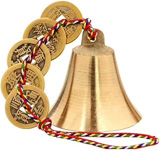 Cloche chinoise feng shui en laiton avec cinq pièces de monnaie empereur en cuivre, pendentifs porte-bonheur, cloche suspendue pour la décoration de la maison, cloches pour le succès, la prospérité, la paix et la sécurité. Commandez malin, vivez mieux avec Diaytar
