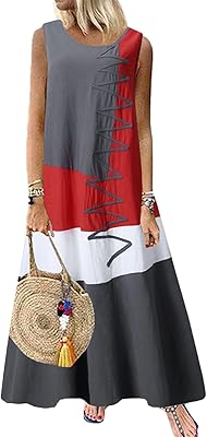 Robe d'été longue sans manches à col rond pour femme, robe d'été décontractée