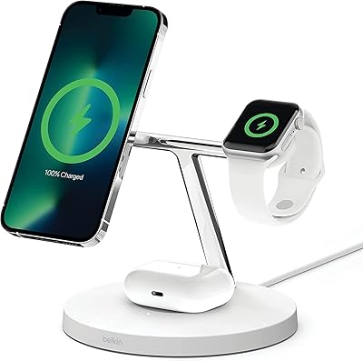 Chargeur sans fil boost charge pro 3-en-1 avec magsafe pour iphone 13/14/12 et