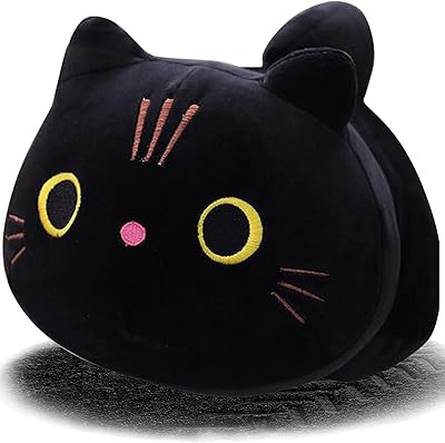Oreiller en peluche chat noir, taille 10 pouces, jouets chaton mignons, oreiller elekdon