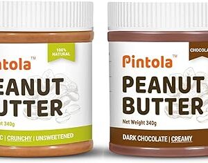 Pintola combo pack de beurre de cacahuète biologique croustillant non sucré 340 g (sans sucre ajouté) et de beurre de cacahuète au chocolat noir (crémeux) 340 g (riche en protéines | compatible céto | sans gluten | zéro gras trans). Des économies substantielles vous attendent sur Diaytar