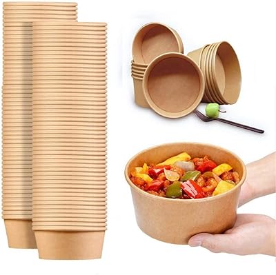Bol à salade jetable écologique en kraft, bol à soupe marron avec couvercle