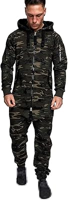Survêtement une pièce à fermeture éclair à manches longues et imprimé camouflage