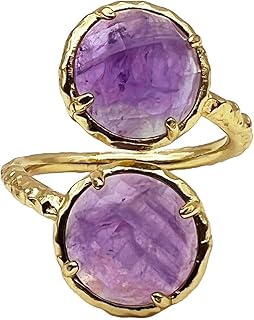 Bague en améthyste naturelle, bagues en améthyste violette pour femmes, ensemble de lunette, double pierre solitaire ronde, bague empilable, bijoux. Explorez un monde de bonnes affaires sur Diaytar Sénégal
