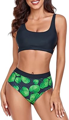 Maillot de bain deux pièces pour femmes, taille haute, imprimé fendu, look fin