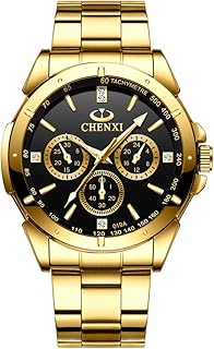 Fq-005 montres classiques en acier inoxydable doré pour hommes incrustées de cristal, chronographe