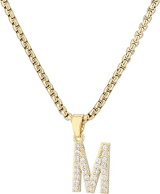 Collier pendentif lettre initiale pour femmes et filles plaqué or et clouté