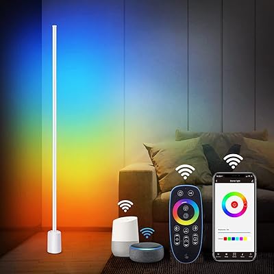Bestyhome lampadaire led rgb intelligent avec télécommande, design moderne et mince, 3 températures