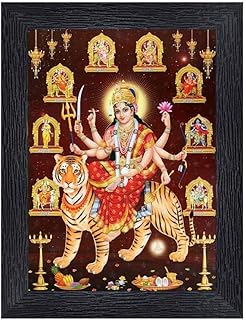 Cadres photo religieux en bois pnf durga maa avec feuille acrylique (verre)