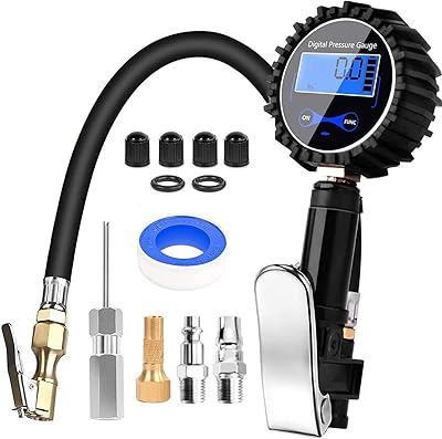 Adaptateur de tuyau de gonflage d'air de pneu de voiture, 200 psi, manomètre