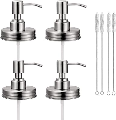 Lot de 4 couvercles distributeurs de savon pour bocaux mason avec pompes, pompe