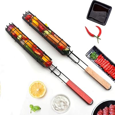 Panier de barbecue à kebab en acier inoxydable, brochettes de barbecue avec grille