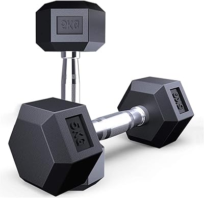 Ensemble d'haltères hexagonaux en caoutchouc salvar de 5 kg pour l'exercice avec poignées