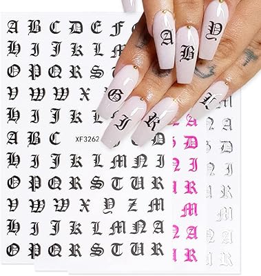 12 feuilles d'autocollants pour ongles avec lettres de l'alphabet fournitures