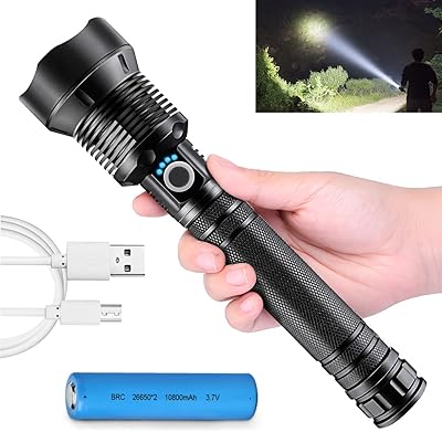 Lampe de poche led rechargeable super lumineuse proton, lampe de poche tactique xhp70.2