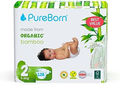 Couches jetables pour bébé en bambou biologique-naturel pureborn taille 2 -pack méga valeur