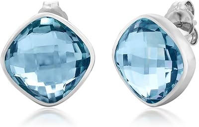 Boucles d'oreilles à tige avec topaze bleue pour femme en argent sterling 925