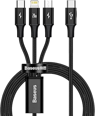 Câble de charge rapide basius 3-en-1 20w pd usb type-c vers lightning, micro