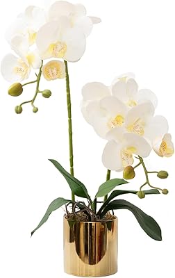 Fleurs d'orchidées artificielles blanches avec vase en céramique et magnifique arrangement floral