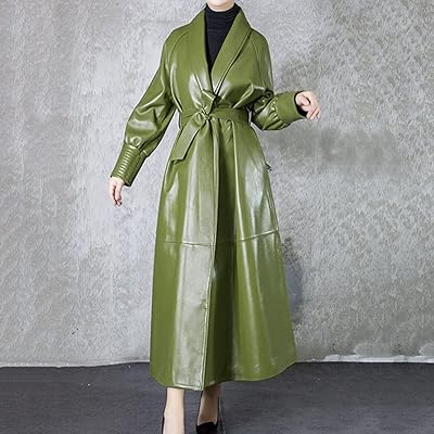Gbpzm printemps automne trench-coat extra long en cuir souple pour femme avec ceinture