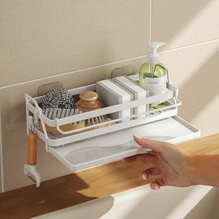 Porte-éponge pour évier de cuisine avec égouttoir à vaisselle (blanc)