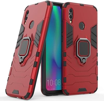 Coque double couche robuste compatible avec huawei p smart (2019), honor 10 lite, avec anneau en métal et béquille (fonctionne avec support magnétique de voiture) (rouge). Diaytar : Le discount nouvelle génération au Sénégal