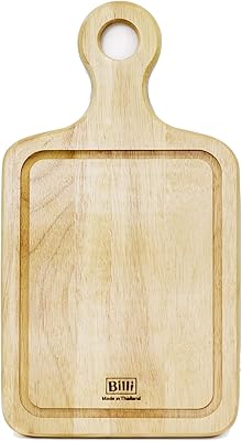 Planche à découper en bois naturel bili® avec manche taille 19x35x1,5 cm