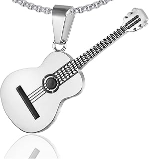 Collier pendentif en forme de guitare en acier titane punk rock, chaîne carrée