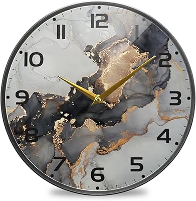 Horloge murale circulaire à coutil en marbre noir b plus, taille 11,9 pouces