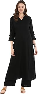 Kurta trapèze avec pantalon palazzo en rayonne pour femme en noir