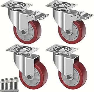 Roues pivotantes robustes de 4 pouces, jeu de 4 + vis pour chariots