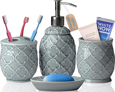 Ensemble d'accessoires de salle de bain design 4 pièces en céramique avec distributeur