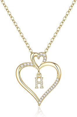 Collier avec initiale en forme de cœur pour femme, collier avec pendentif