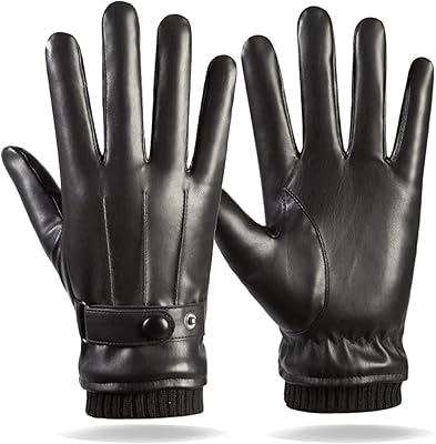 Gants chauds d'hiver en similicuir pour hommes, réglables pour écran tactile, m