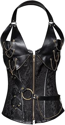 Dloett zip up shaper spiral goth halter bustier en cuir corset corsage corsage