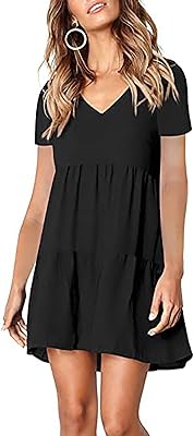 Robe plissée décontractée à volants et col en v pour femmes