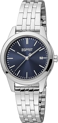 Montre analogique avec mouvement à quartz et cadran bleu marine pour femme, argent