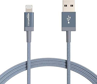 Câble usb a vers lightning en nylon amazonbasics, certifié apple pour iphone