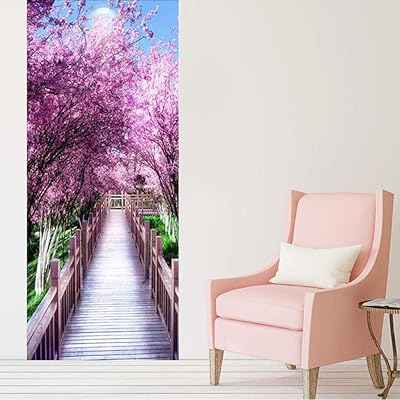 Yyzbjaoz sakura avenue paysage porte autocollant 3d salon salle de mariage papier peint