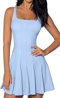Robe de tennis sans manches pour femme avec short plissé côtelé à encolure