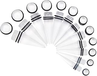 Ensemble de 24 grandes jauges d'oreille, bandes élastiques en caoutchouc acryliques, bouchons doubles
