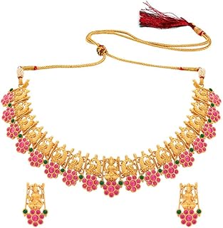Collier traditionnel indien de la déesse aheli lakshmi avec boucles d'oreilles pendantes, ensemble