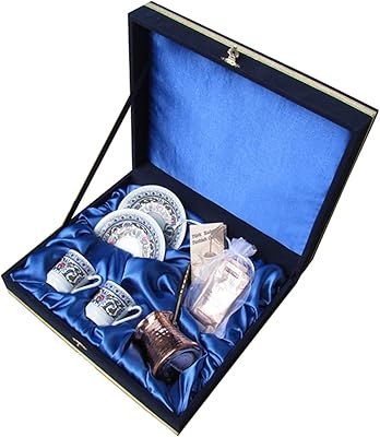 Étonnant ensemble de tasses à café expresso turques, 5 pièces, luxe, célèbre porcelaine turque, avec soucoupes, pot en velours bleu authentique (ensemble tasse à café et soucoupe avec boîte). Votre shopping simplifié de A à Z avec Diaytar
