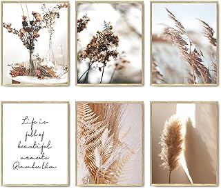 Art mural sur toile et plantes séchées, ensemble de 6 toiles murales, décoration