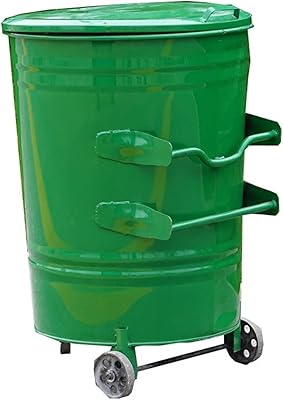 Poubelle extérieure en métal de 240 litres avec roues, poubelle ronde en fer
