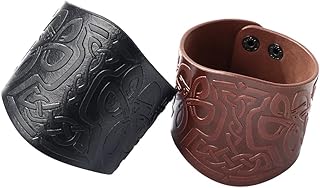2pcs bracelet en cuir viking gravé mjolnir bracelets marron et noir